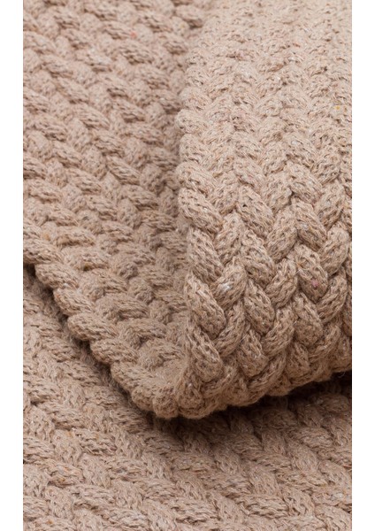 Bej Düz Etnik Modern Desenli Pamuk Jüt Halı