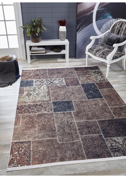 Biecz Kahverengi Patchwork Etnik Modern Desenli Makinada Yıkanabilir Hav Toz Vermez Leke Tutmayan Kaymaz Taban Dijital Makine Baskı Salon Yolluk Mutfak Halı fiyatları