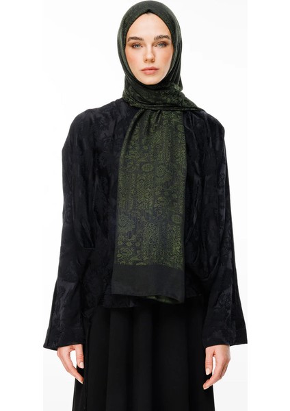 Henna Desen Çift Taraflı Şal Siyah-Haki