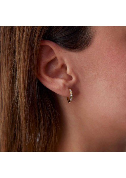 Taşlı Mini Halka J Küpe