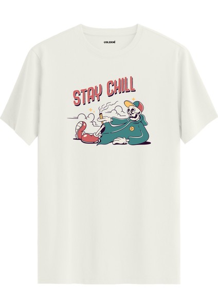 Stay Chill Iskelet Karakter Baskılı Sokak Stili %100 Pamuk Tişört