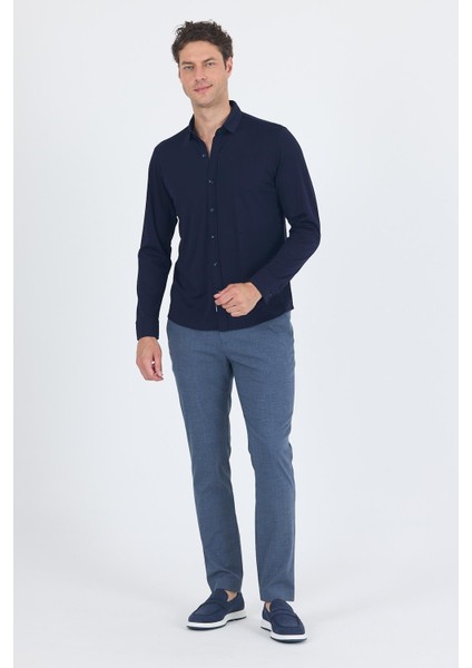Koyu Lacivert Uzun Kol Düz Örme Polo Yaka Cepsiz Esnek Classic Slim Fit Gömlek 1004250153_200 fiyatları