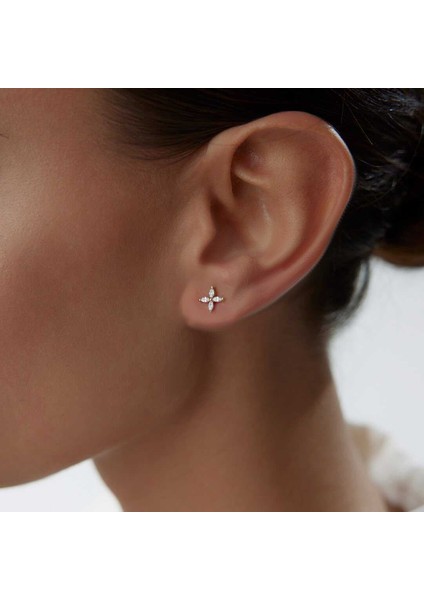 Beyaz Taş Çiçek Küpe