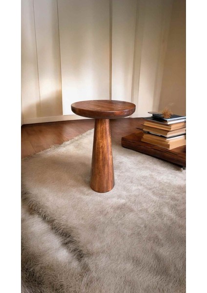 Kestane Renk Masif Ahşap Sehpa – Tekli Doğal Mantar Yan Sehpa