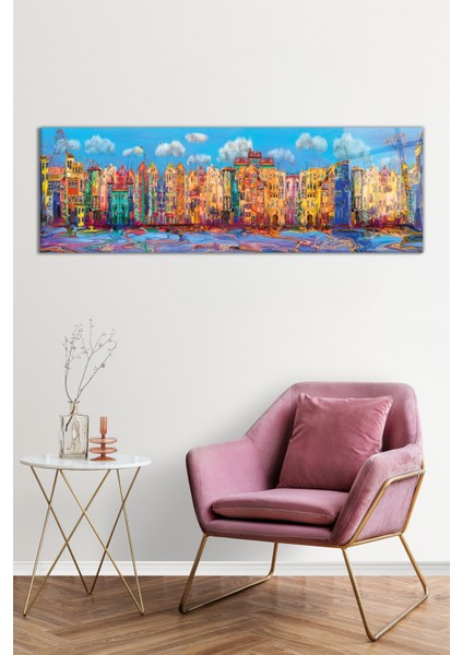 Yağlı Boya Görünümlü Evler Sanat Panoramik Cam Tablo, Darbelere Dayanıklı Kırılmaz Cam, Hediyelik fiyatları