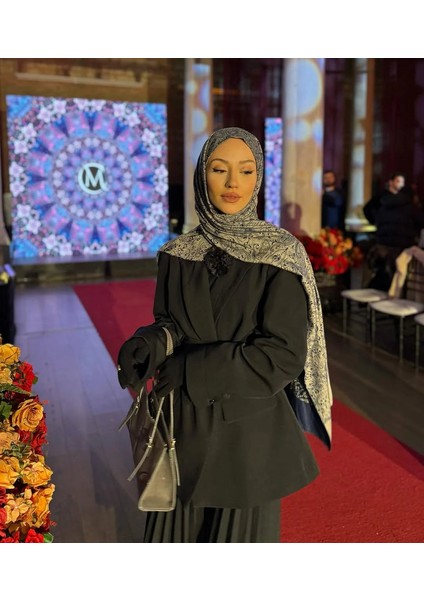 Henna Desen Çift Taraflı Şal Petrol Mavisi-Bej