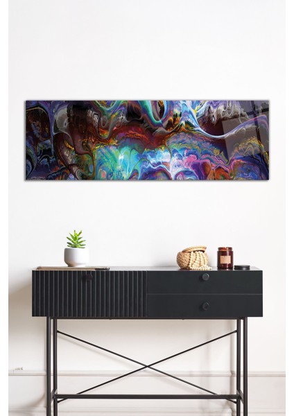 Rengarenk Soyut Kaos Panoramik Cam Tablo, Darbelere Dayanıklı Kırılmaz Cam, Hediyelik