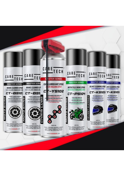 Ct-Set6-A Motosiklet Parlatma Spreyi Zincir Yağlama Fren Balata Kask Temizleme 6'lı Bakım Seti Sprey