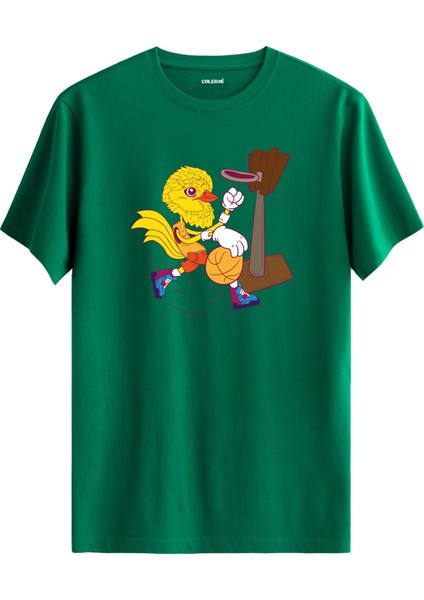 Basketbol Kuş Karakter Baskılı %100 Pamuk Spor Sokak Modası Tişört