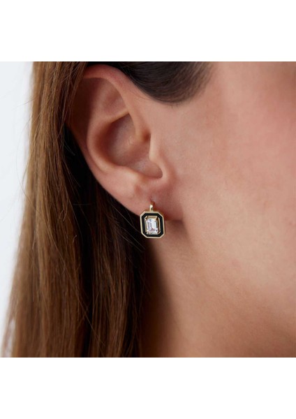 Siyah Mineli Baget Taşlı J Küpe