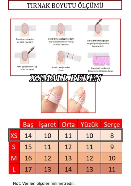 Xsmall Beden Uzun Badem Pembe Kalp Desenli 10 Adet Takma Tırnak Seti T104 fiyatları