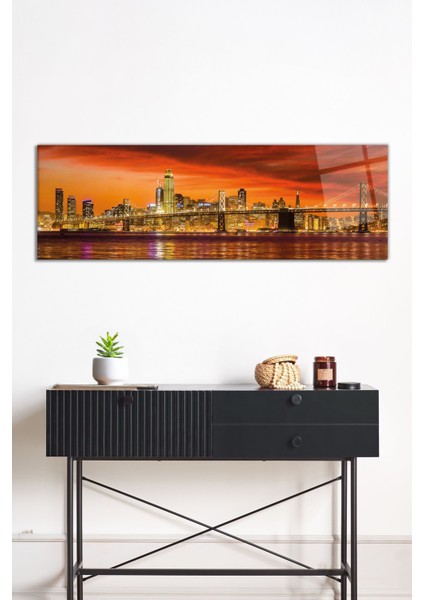 Gökyüzü ve Şehir Manzarası Panoramik Cam Tablo, Darbelere Dayanıklı Kırılmaz Cam, Hediyelik