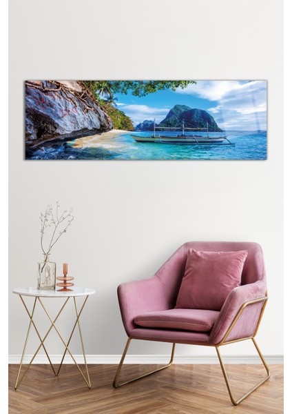 Dinlendirici Deniz ve Tekne Panoramik Cam Tablo, Darbelere Dayanıklı Kırılmaz Cam, Hediyelik fiyatları