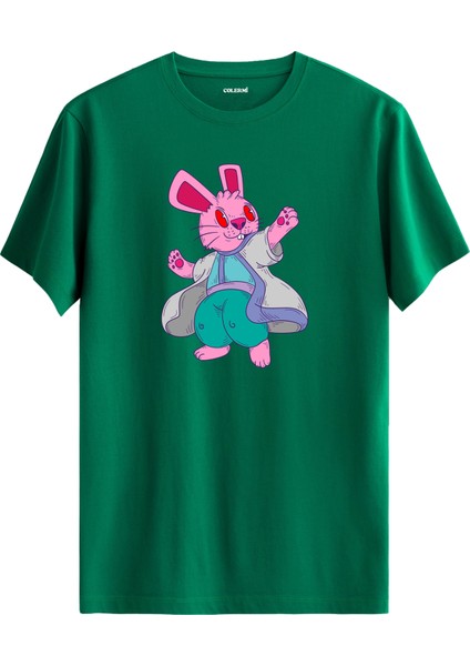 Tavşan Karakter Baskılı %100 Pamuk Eğlenceli Sokak Modası Unisex Tişört