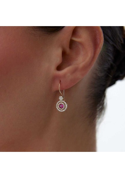 Pembe Tektaşlı Sallantılı Küpe