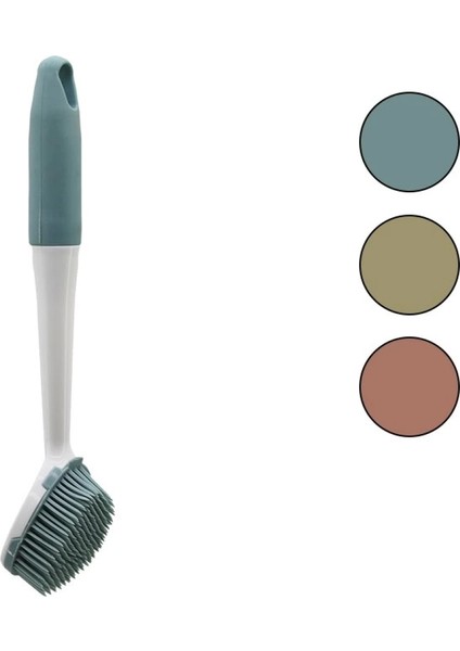 Renkli Silikon Çok Amaçlı Temizlik Fırçası Plastik Saplı=silikon Kılıflı 26.5cm (4887)