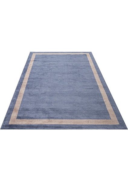 Çerçeveli Lacivert Viskon Dikdörtgen Modern Desenli Akrilik Hav Vermeyen Leke Tutmayan Kolay Temizlenen Yumuşak Makine Salon Yolluk Mutfak Halı