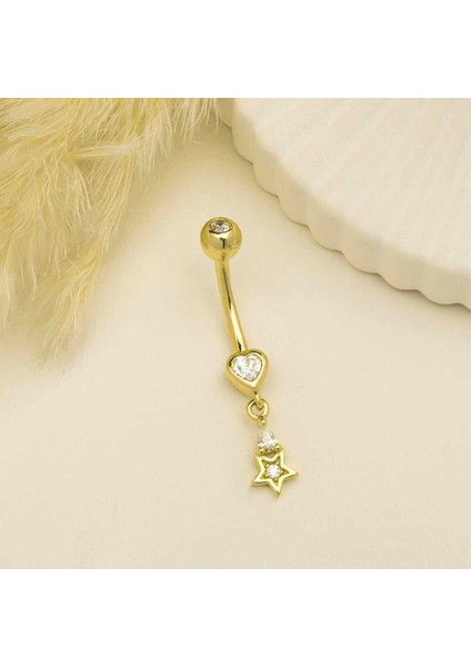 Kalp Taşlı Yıldız Sallantılı Göbek Piercing