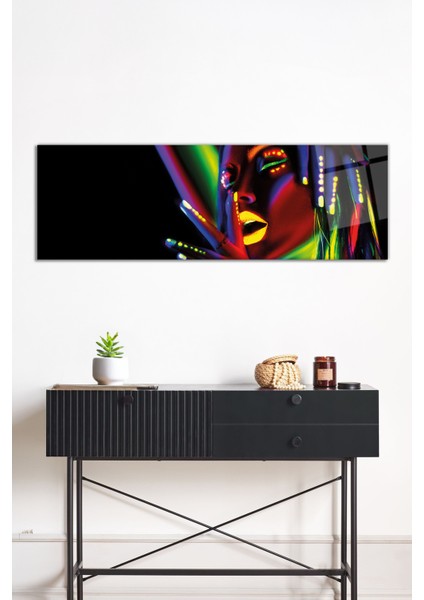 Rengarenk Işıldayan Kadın Panoramik Cam Tablo, Darbelere Dayanıklı Kırılmaz Cam, Hediyelik