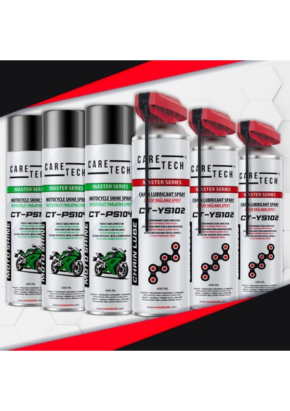 Ct-Set6-B Motosiklet Parlatma Spreyi ve Zincir Yağlama 6'lı Bakım Seti Sprey