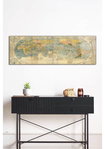 Detaylı Eski Dünya Haritası Panoramik Cam Tablo, Darbelere Dayanıklı Kırılmaz Cam, Hediyelik