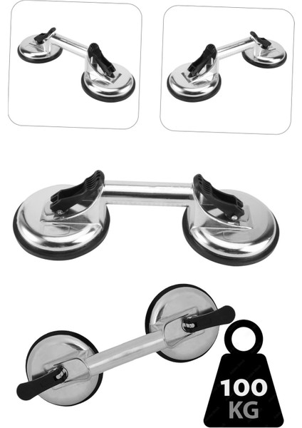 100KG Taşıma Kapasiteli Çiftli Alüminyum Gövdeli Cam Granit Seramik Laminat Tutma Taşıma Vantuzu