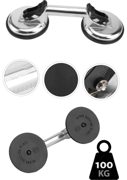 100KG Taşıma Kapasiteli Çiftli Alüminyum Gövdeli Cam Granit Seramik Laminat Tutma Taşıma Vantuzu fiyatları