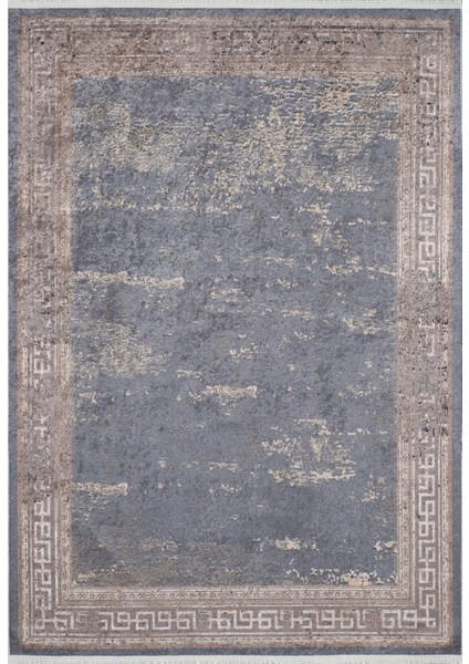 Kolhapur Gri Çerçeveli Etnik Modern Desenli Makinada Yıkanabilir Hav Toz Vermez Leke Tutmayan Kaymaz Taban Dijital Makine Baskı Salon Yolluk Mutfak Halı