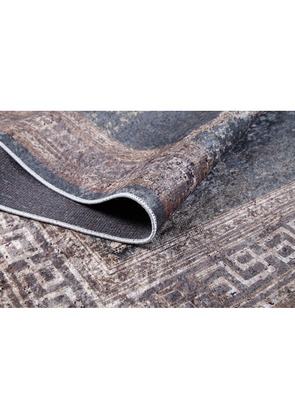 Kolhapur Gri Çerçeveli Etnik Modern Desenli Makinada Yıkanabilir Hav Toz Vermez Leke Tutmayan Kaymaz Taban Dijital Makine Baskı Salon Yolluk Mutfak Halı indirimleri