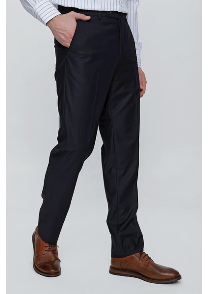 Lacivert Gabardin Yan Cep Açık Paça Basic Comfort Fit Esnek Pantolon 1003255005