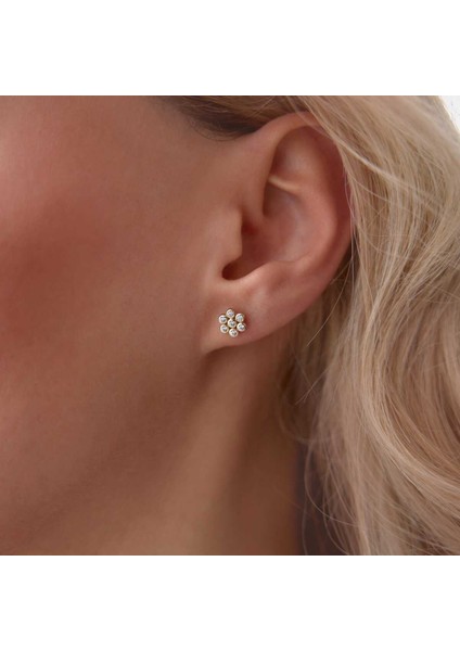 Taşlı Papatya Küpe