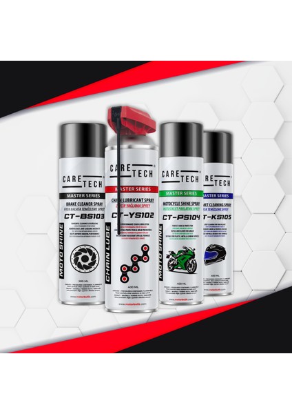 Ct-Set4-A Motosiklet Parlatma Spreyi Zincir Yağlama Fren Balata Kask Temizleme 4lü Bakım Seti Sprey