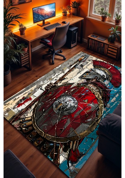 Spartalı Desenli Kaymaz Taban Makinede Yıkanabilir Gaming Oyuncu Gamer Genç Odası Halısı fırsatları