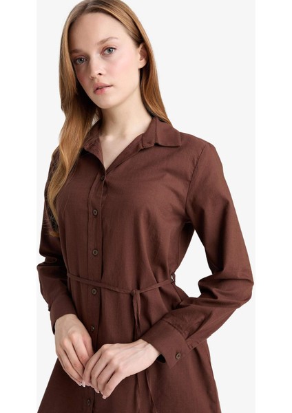 Regular Fit Poplin Bağlamalı Uzun Kollu Gömlek Tunik D4160AX25SM