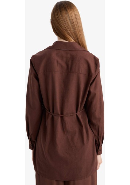 Regular Fit Poplin Bağlamalı Uzun Kollu Gömlek Tunik D4160AX25SM