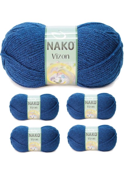 5 Adet Vizon Premium Akrilik El Örgü Ipi Yünü Renk NO:517 Orta Mavi