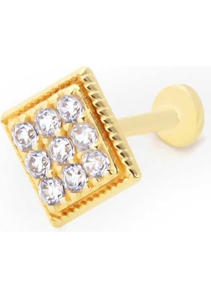 Kare Model Işleme Detaylı Dokuz Taşlı Tragus Piercing