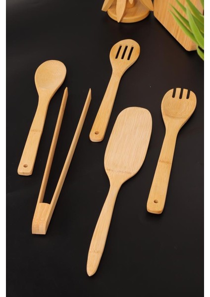 5 Parça Bambu Mutfak Gereçleri Seti – Spatula, Servis Kaşığı ve Maşa fırsatları