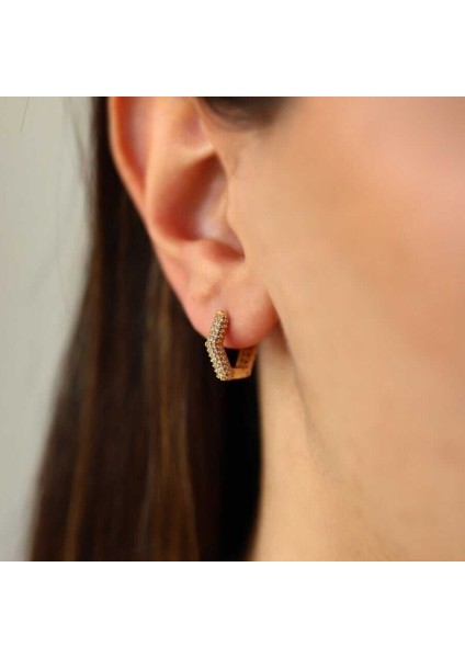 Mini Beşgen Taşlı Halka Küpe