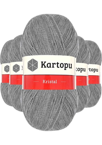 5 Adet Kristal Çift Katlı El Örgü Lif Ipi Açık Gri K1001