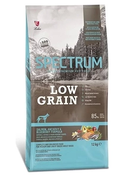 Spectrum Düşük Tahıllı Somonlu Hamsili ve Yaban Mersinli Orta ve Büyük Irk Yetişkin Köpek Maması 12 kg