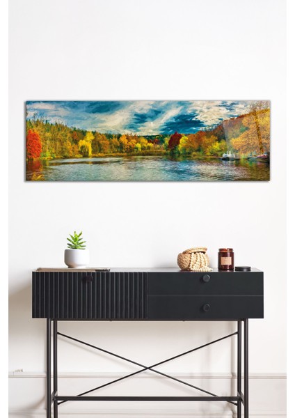 Rengarenk Orman ve Doğa Manzarası Panoramik Cam Tablo, Darbelere Dayanıklı Kırılmaz Cam, Hediyelik