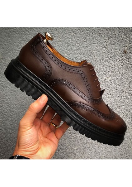 Hakiki Deri Kahverengi Günlük Erkek Ayakkabı Düz Tabanlı