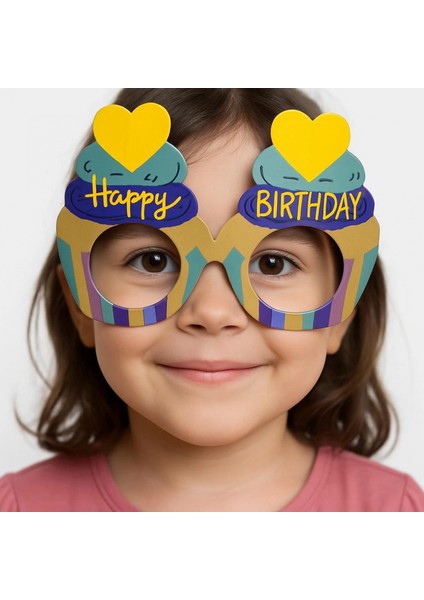 Cupcake Temalı Doğum Günü Renkli Karton Happy Birthday Gözlüğü 6 Adet (4887)