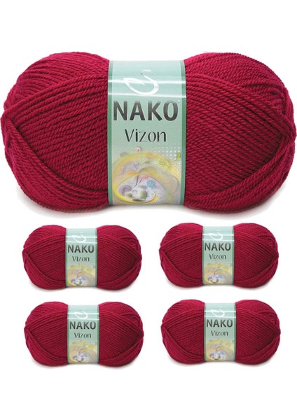 5 Adet Vizon Premium Akrilik El Örgü Ipi Yünü Renk NO:3630 Vişne Çürüğü