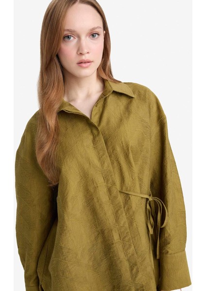 Regular Fit Gömlek Yaka Jakarlı Uzun Kollu Tunik F7983AX25AU fırsatları