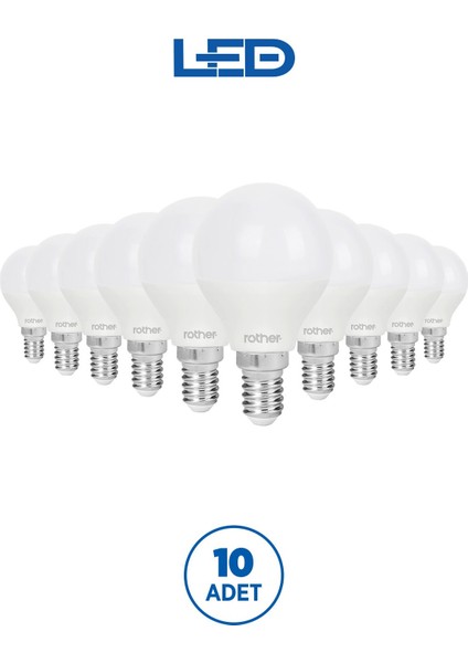 RTL09201-10 Rother G45 LED Ampul 6W E14 470 Lümen 6000K Beyaz Işık Enerji Tasarruflu Ampul 10 Adet