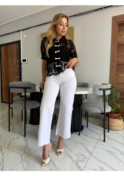 Ekru Fiyonk Detaylı Siyah Gömlek modelleri