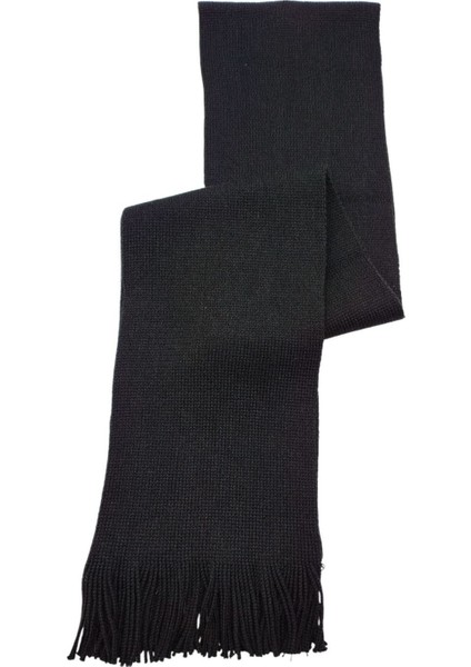 Kışlık Siyah Yumuşak Dokulu Püskül Detaylı Esnek Triko Örgü Basic Atkı Scarf