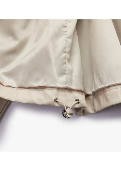 Uzun Kollu Dik Yaka Cep Detaylı Fermuarlı Oversize Viskon Ceket